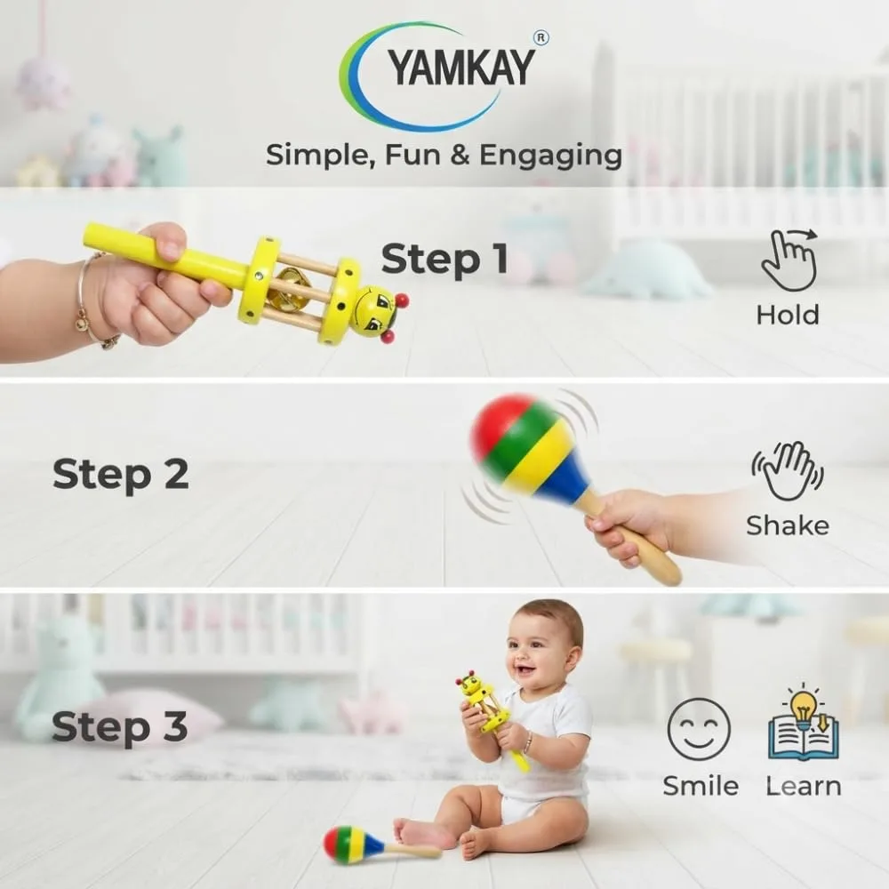 Eco-Friendly Wooden Rattle Cage & Shaker Toy for Babies | Non-Toxic, Safe, and Natural Wooden Baby Rattle | Stimulates Sensory Development | Perfect for Newborns, Infants, and Toddlers | Color May Vary