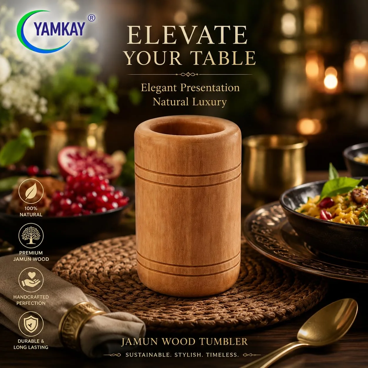 Handmade Wooden Jamun Glass, Traditional Indian Wooden Drinking Cup, Natural Wooden Tumbler for Water, Juice & Beverages, Eco-Friendly Reusable Kitchen Drinkware, Rustic Home Décor