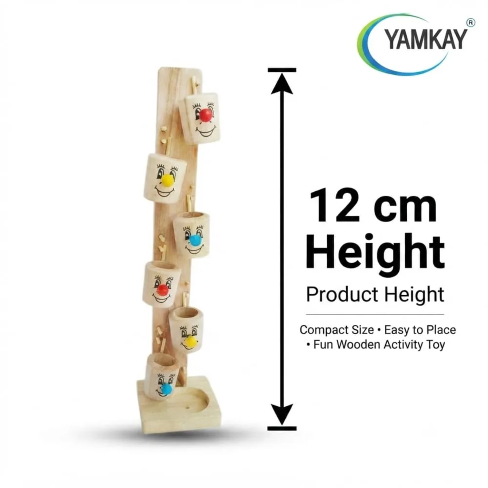 Smiley Face Wooden Slider Marble Tree Game Marble Slider Tree Ball Run Track Game for Kids Wooden Bucket Tree Marble Game Slide in 6 Wooden Tilting Basket | 28 cms