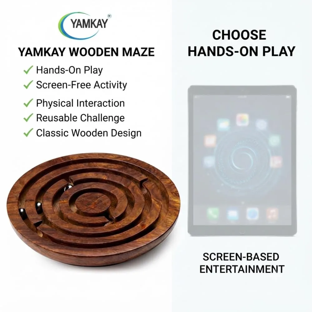 Handmade Round Labyrinth Maze Wooden Skill Toy for Kids, Classic Balance and Coordination Puzzle Game, Screen-Free Activity Toy for Children, Brain Teaser Maze Game for Home, Travel & Family Fun