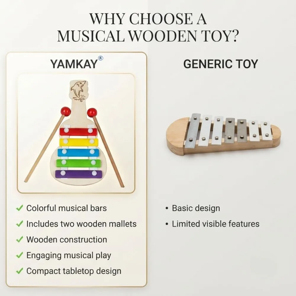 Wooden Xylophone Guitar Toy for Kids, 5 Notes Musical Instrument with Colorful Keys and Guitar Design, Educational Learning Toy for Boys and Girls, Creative Music & Rhythm Play Gift
