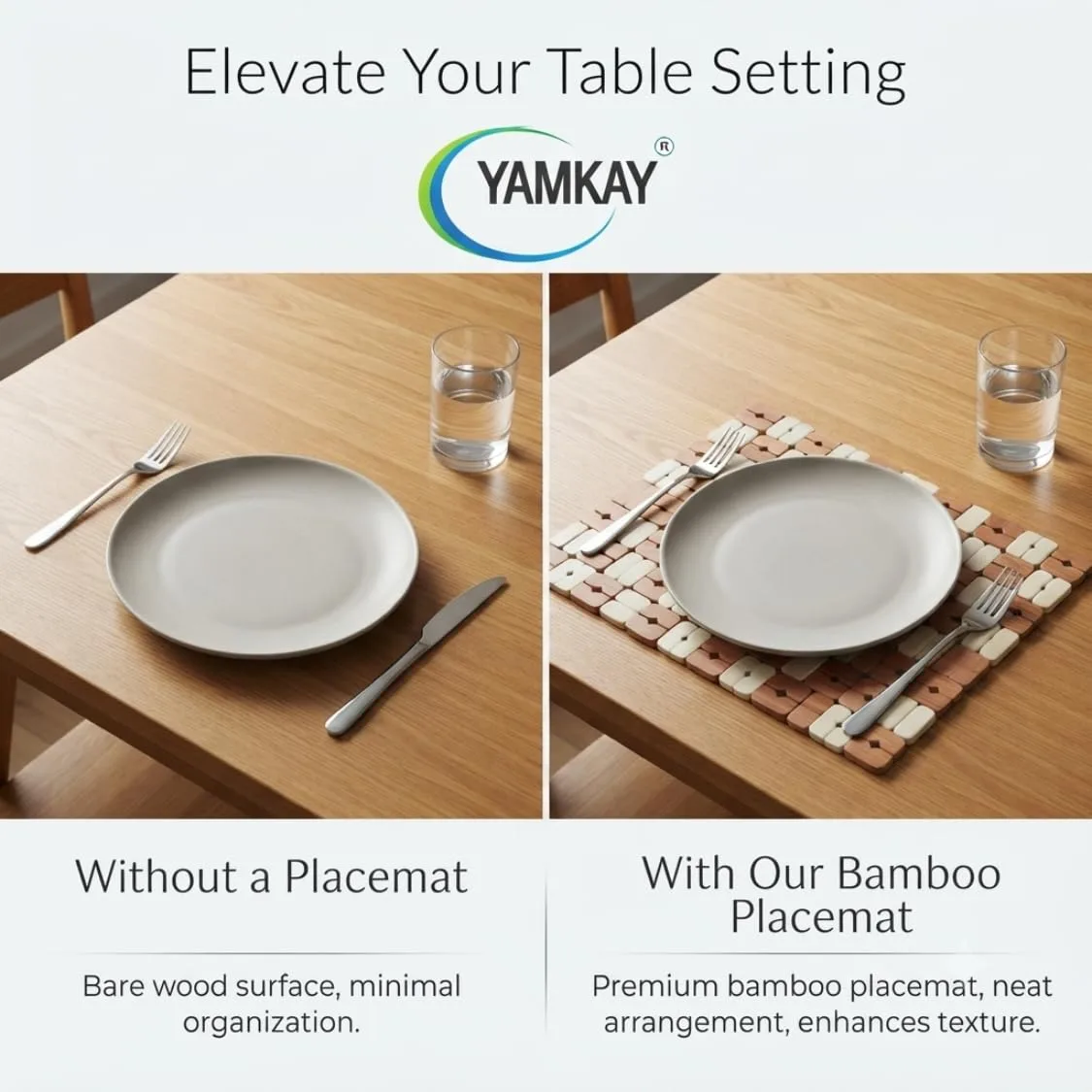 Bamboo Rectangular Dining Table Placemat | Heat Insulation Table Pad | Stylish and Functional for Dining, Kitchen, Outdoor | Non-Slip | Protects Tables from Heat, Spills & Stains Pack of 1