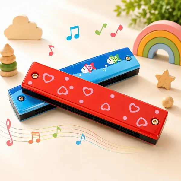 Wooden Harmonica Mouth Organ Musical Instrument for Kids Colorful Pack of 2