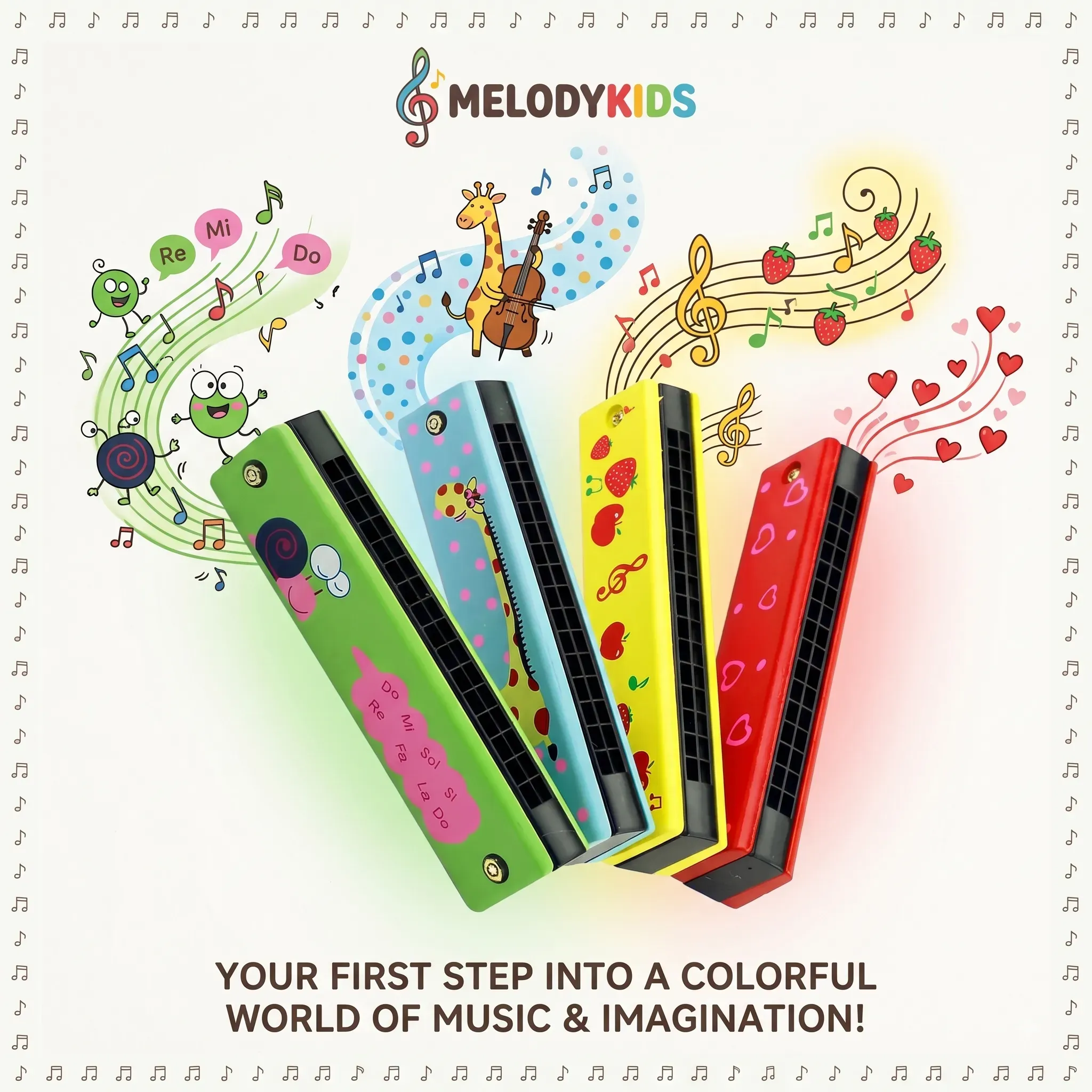 Wooden Harmonica Mouth Organ Musical Instrument for Kids Colorful Pack of 2