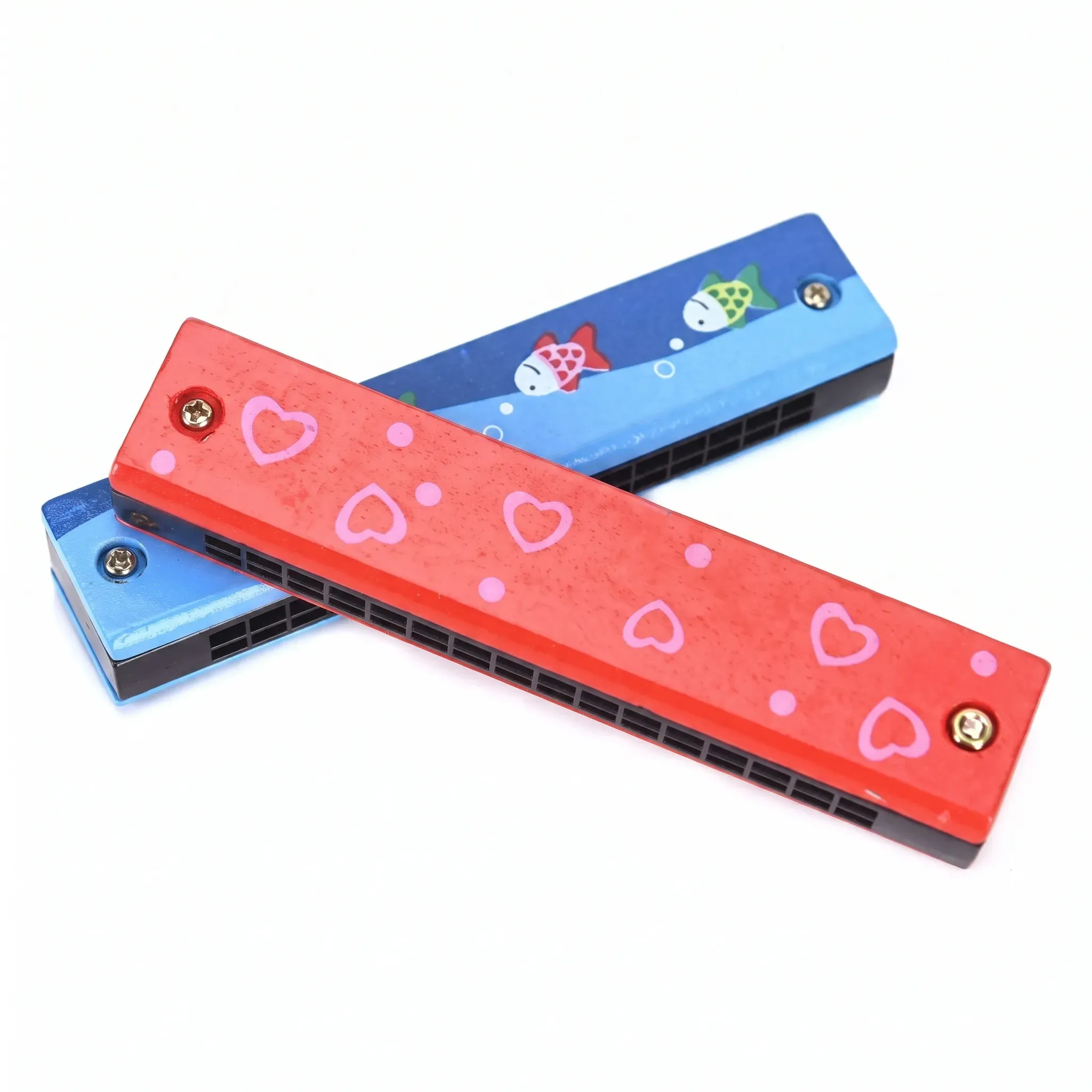 Wooden Harmonica Mouth Organ Musical Instrument for Kids Colorful Pack of 2