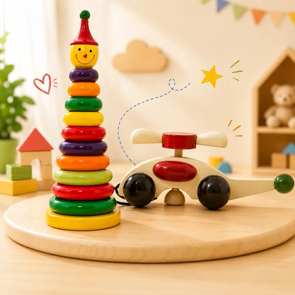 Wooden Toddler Toy Collection Non Toxic Wooden Stacking Rings Toy for Kids