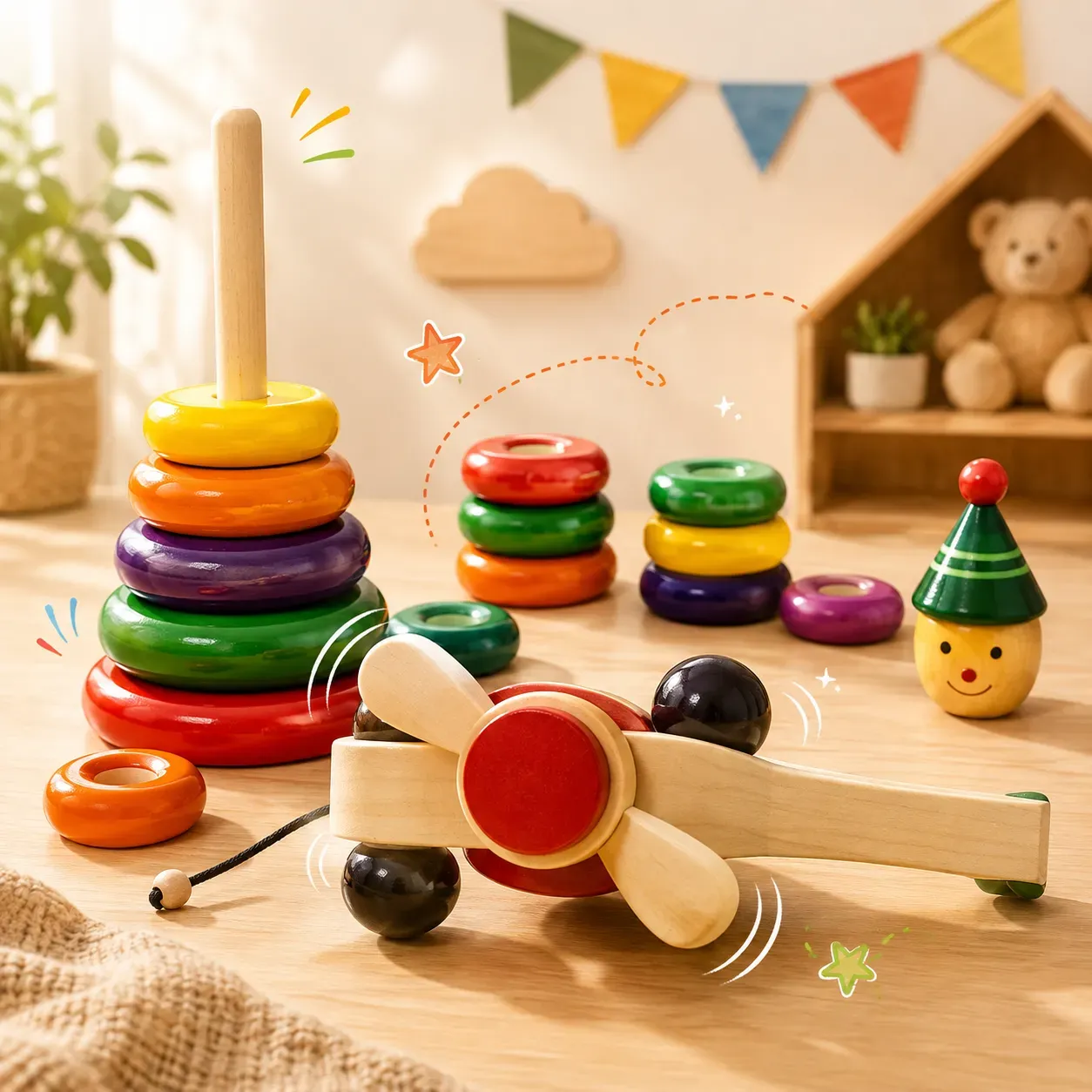 Wooden Toddler Toy Collection Non Toxic Wooden Stacking Rings Toy for Kids