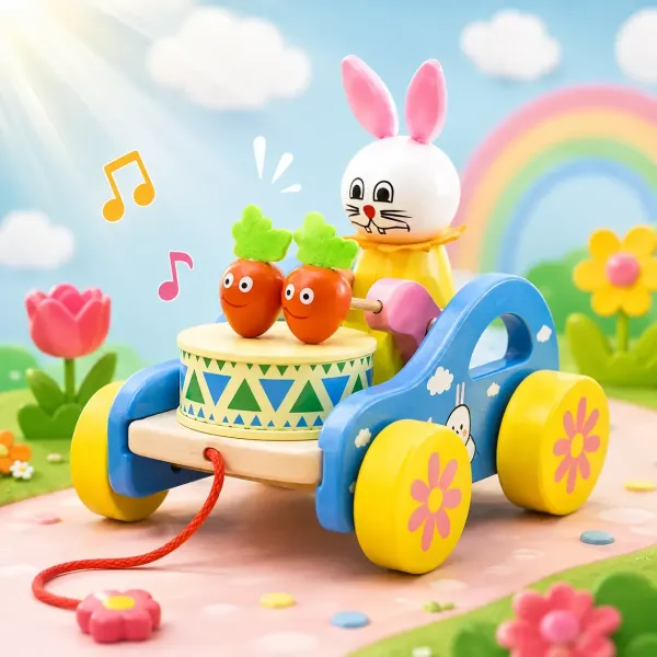 Bunny Pull Along Toy – Colorful Wooden Activity Toy for Kids