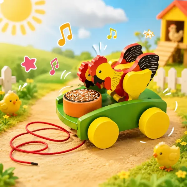 Chicken Pull Along Toy – Colorful Wooden Activity Toy for Kids