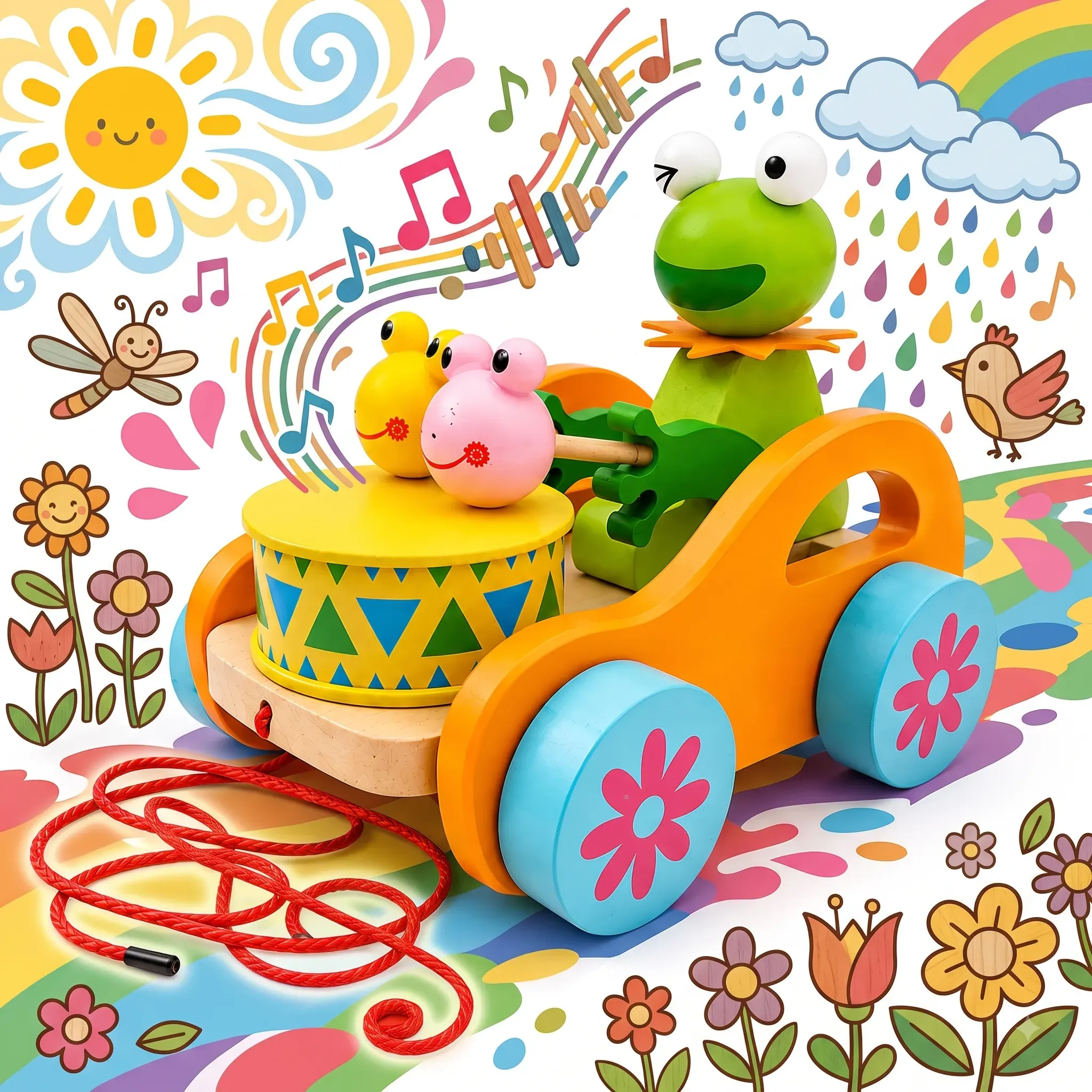 Frog Pull-Along Wooden Toy for Kids