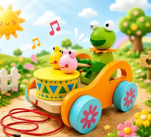 Frog Pull-Along Wooden Toy for Kids