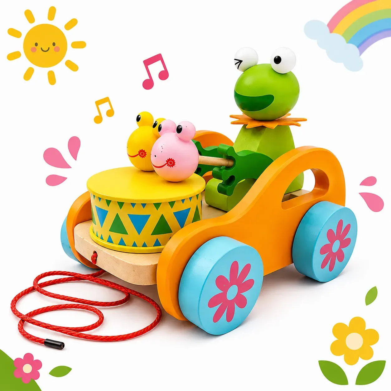 Frog Pull-Along Wooden Toy for Kids