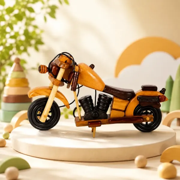 YAMKAY Wooden Royal Enfield Bike with Side Stand Handcrafted Decorative Model