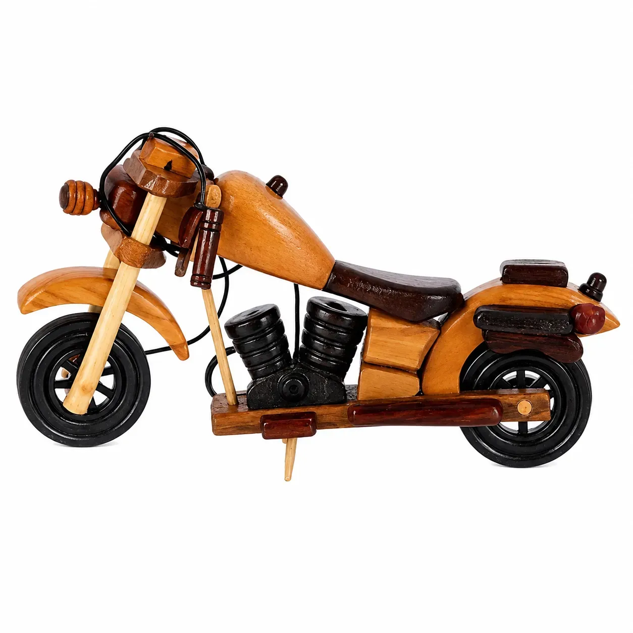 YAMKAY Wooden Royal Enfield Bike with Side Stand Handcrafted Decorative Model