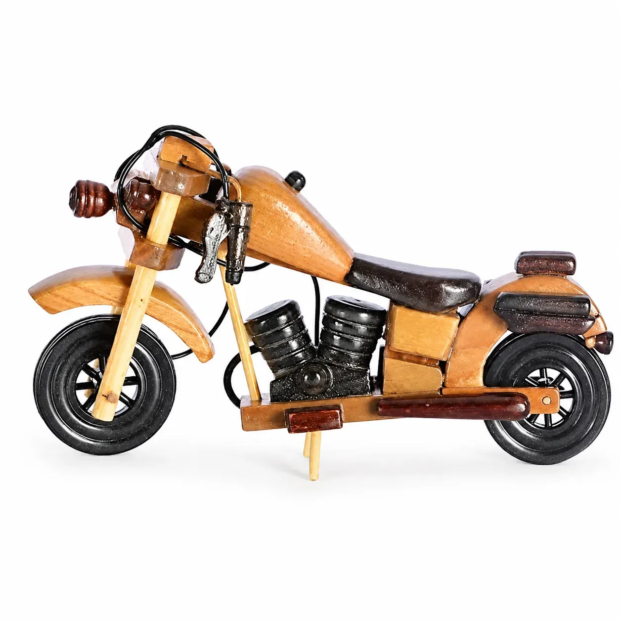 YAMKAY Wooden Royal Enfield Bike with Side Stand Handcrafted Decorative Model