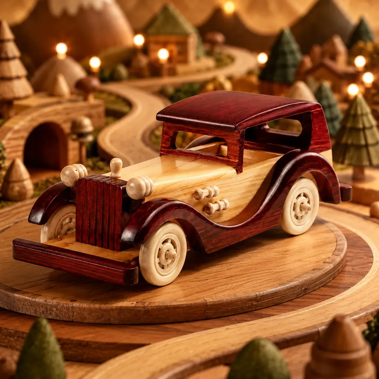 Yamkay Wooden Vintage Classic Vehicle Car Retro Car Model Home Decoration