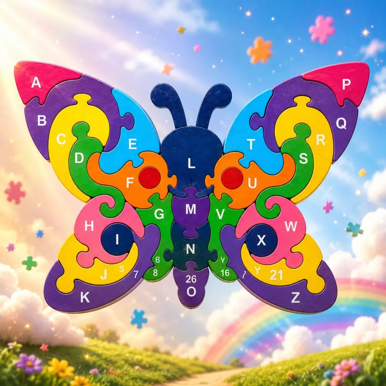 Butterfly Puzzle – Colorful Wooden Alphabet Learning Puzzle for Kids
