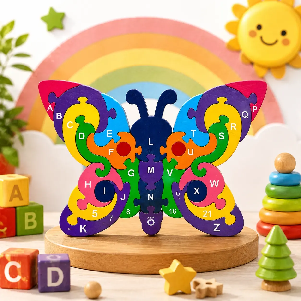 Butterfly Puzzle – Colorful Wooden Alphabet Learning Puzzle for Kids
