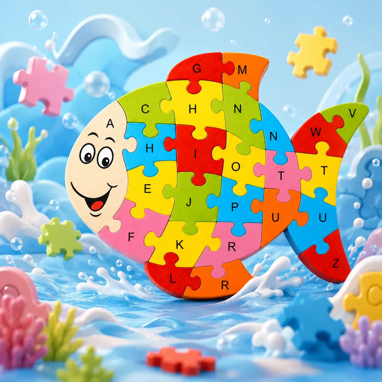 Fish Alphabet Puzzle – Colorful Wooden Learning Toy