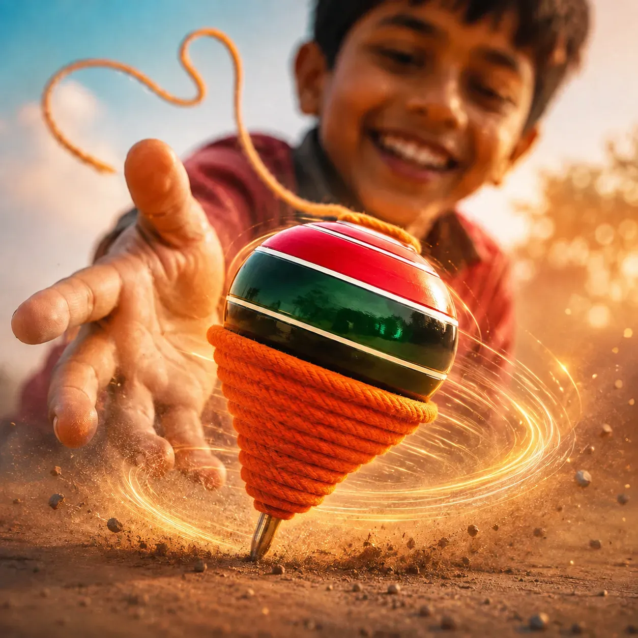 Yamkay Wooden Round Top with Thread Wooden Spinning Tops lattoo bambaram buguri