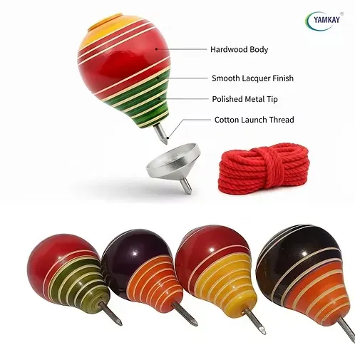 Yamkay Wooden Round Top with Thread Wooden Spinning Tops lattoo bambaram buguri