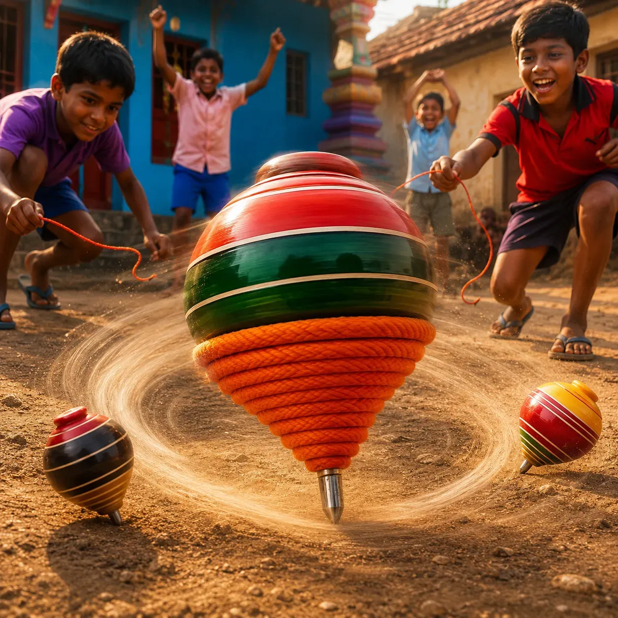 Yamkay Wooden Round Top with Thread Wooden Spinning Tops lattoo bambaram buguri