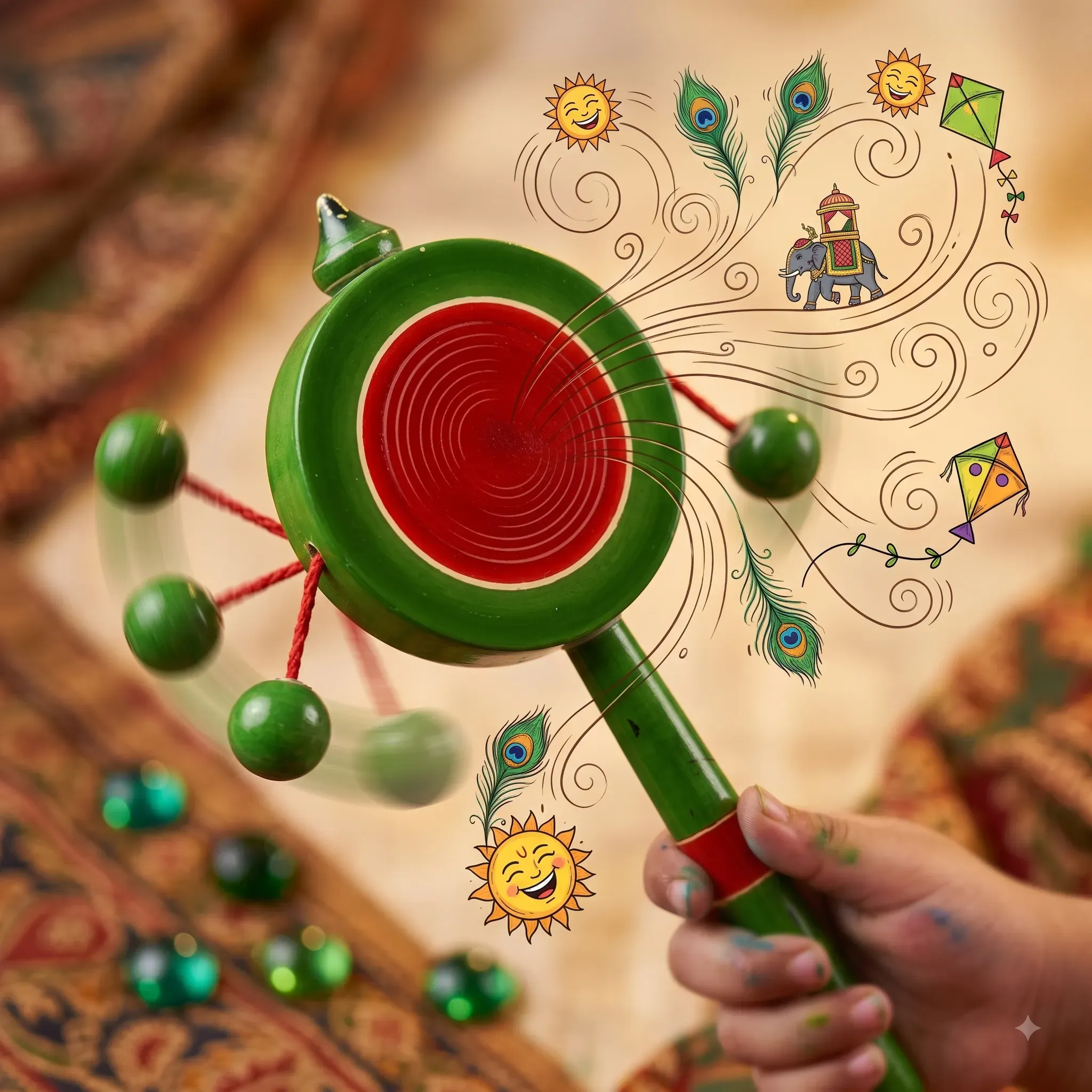 Plate Rattle, Wooden Rattle Hand Drum Kids Toy- Multicolor Pack of 1