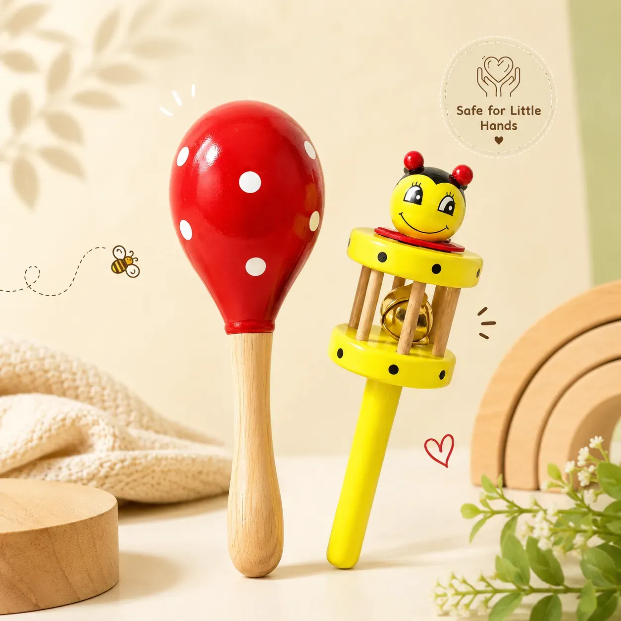 Yamkay Wooden Rattle Cage & Shaker Toy for Babies | Non-Toxic, Safe