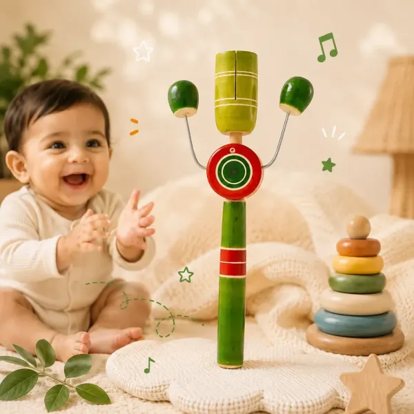 Tiktok Wooden Rattle – Traditional Musical Toy for Kids