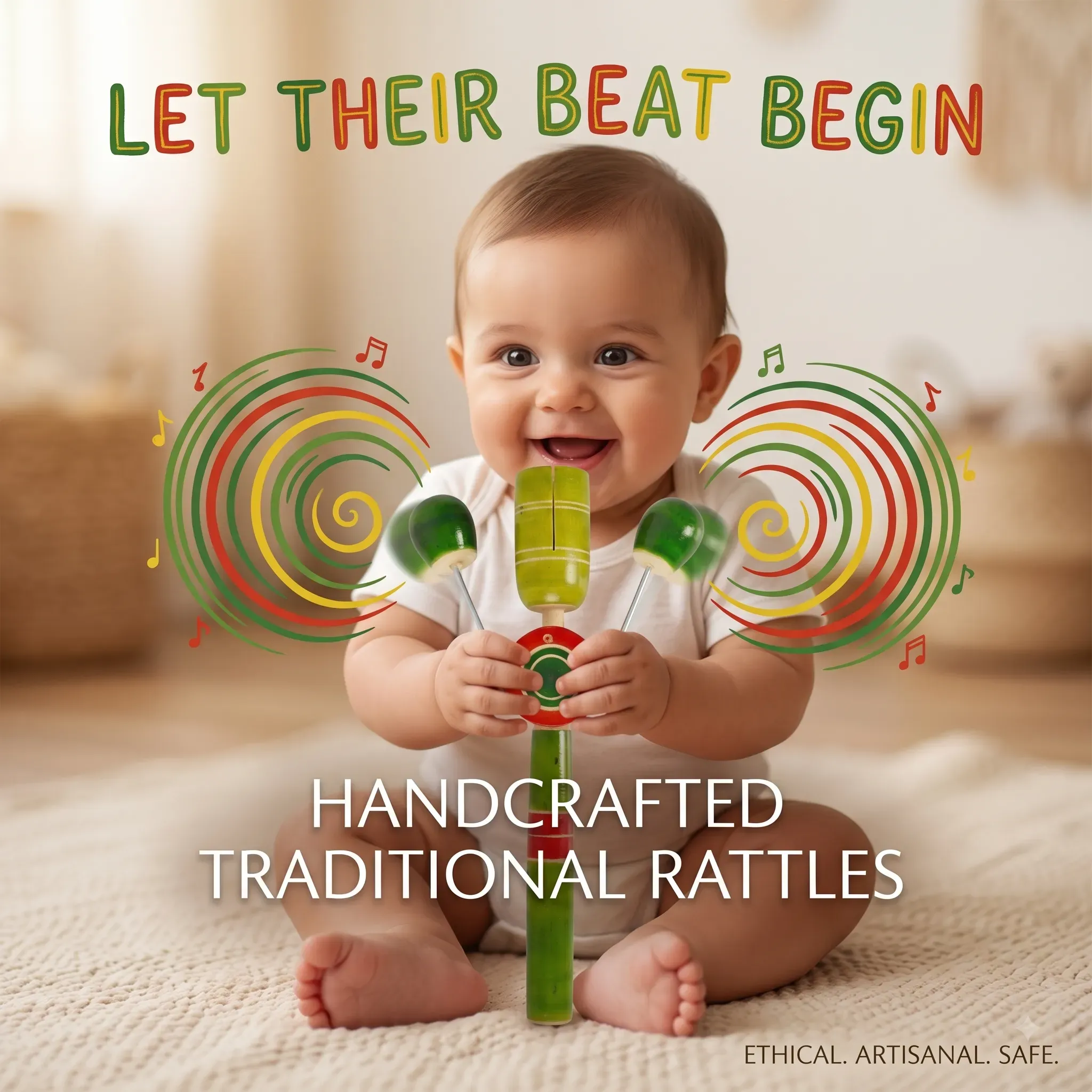 Tiktok Wooden Rattle – Traditional Musical Toy for Kids